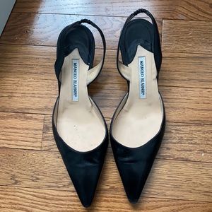Black kitten heel Manolo Blahnik slingbacks